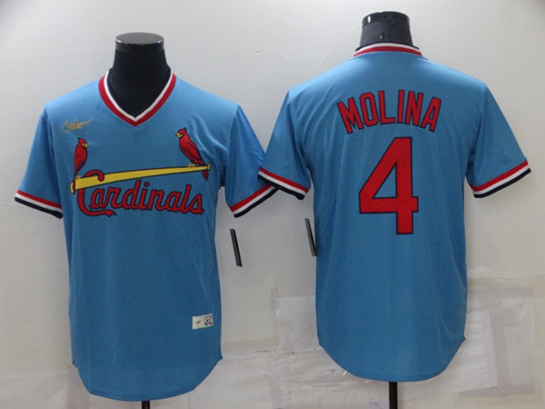 Men's St. Louis Cardinals #4 Yadier Molina Blue Cool Base Stitched Jersey - Click Image to Close